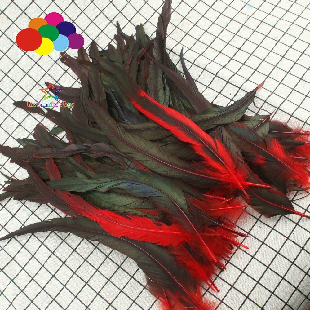 Red dyeing 100 Pcs 12-14Inch / 30-35cm Cock Chicken Tail natural Feathers Crafts