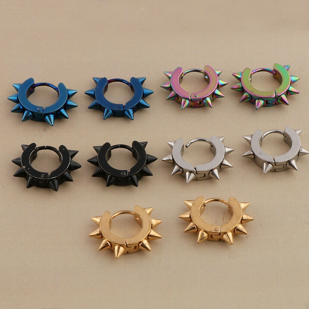 10 Pieces Punk Style Stainless Steel Spike Hoop Earrings Mens Womens Small