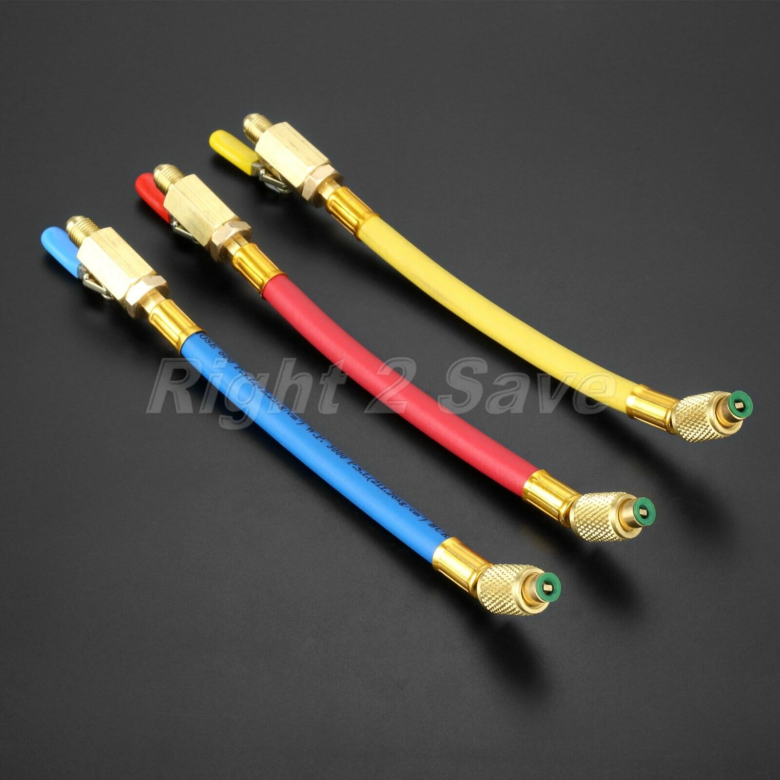 3Pcs Car Ball Valve Short Charging Hoses Refrigerant HVAC AC Tool 9.8" Kit