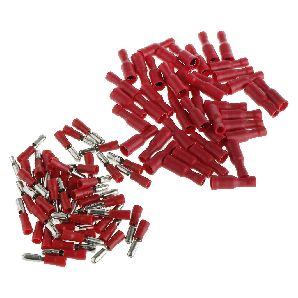 100x Electrical Connector Assorted Insulated Crimp Terminals Red 22-18AWG