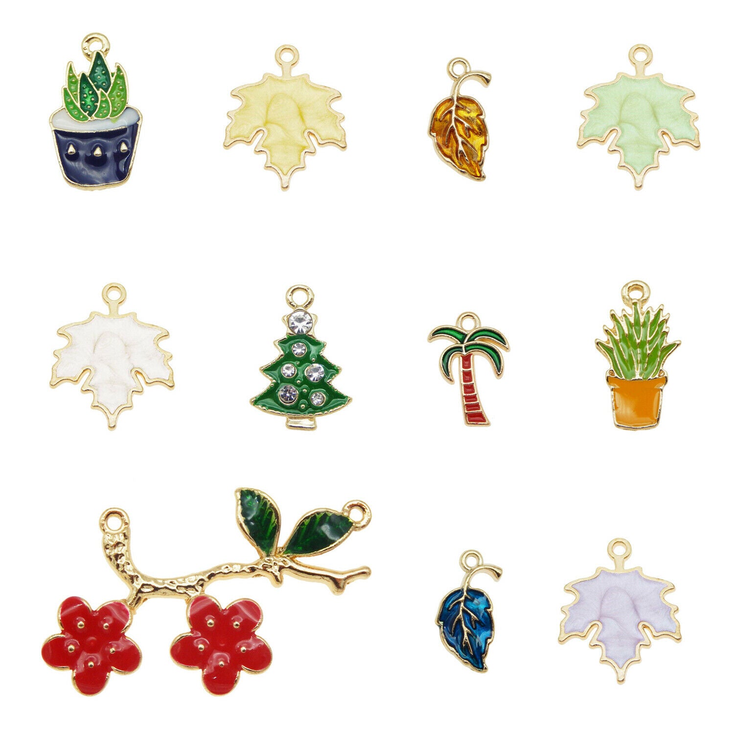 10pcs Assorted Mixed Enamel Alloy Plant Leaves Pendant Charms DIY Accessories