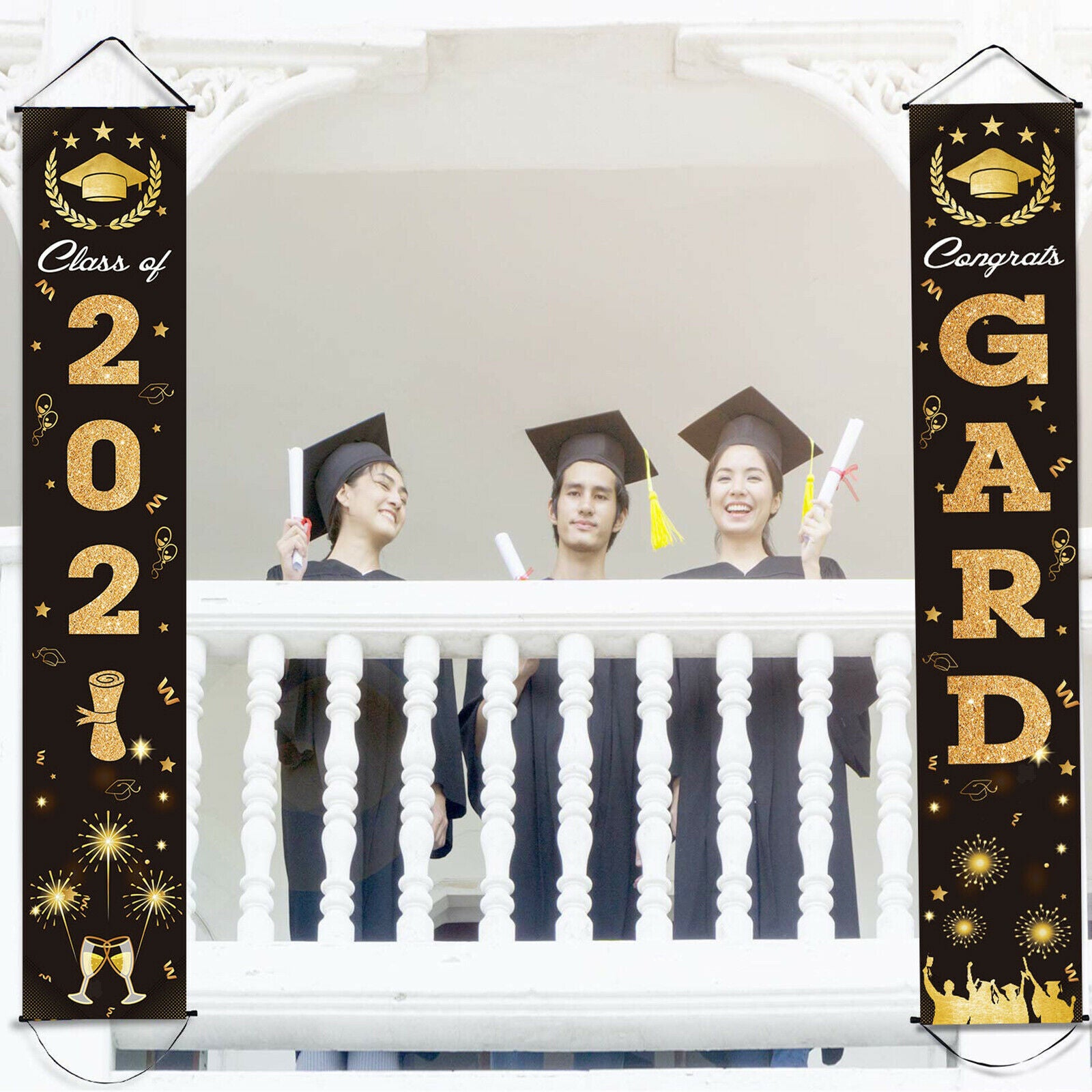 1 Pair Class of 2021 Congrats Grad Porch Banners for Any Schools or Grades