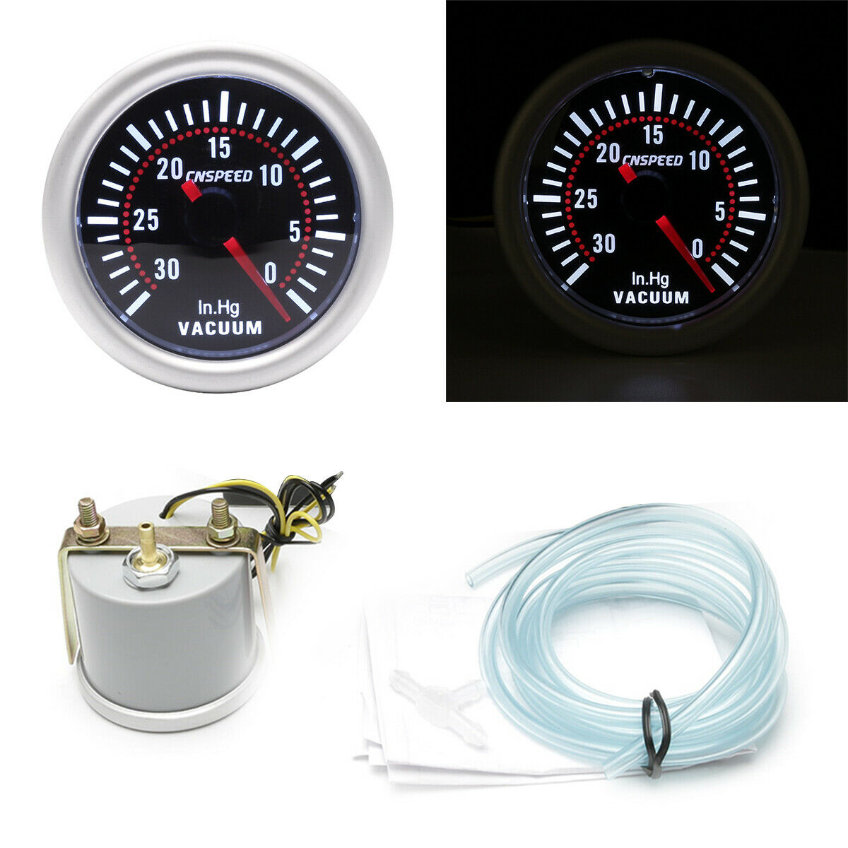 Auto Car Vacuum Press Gauge Meter 2" 52mm Universal 0~30in.Hg Smoke Len 12V