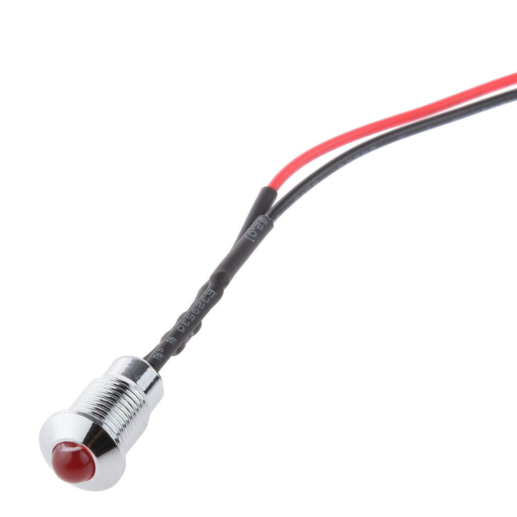 2x DC 24V 5/16" 8mm Red LED Metal Indicator Dash Light Lamp with Wire Lead