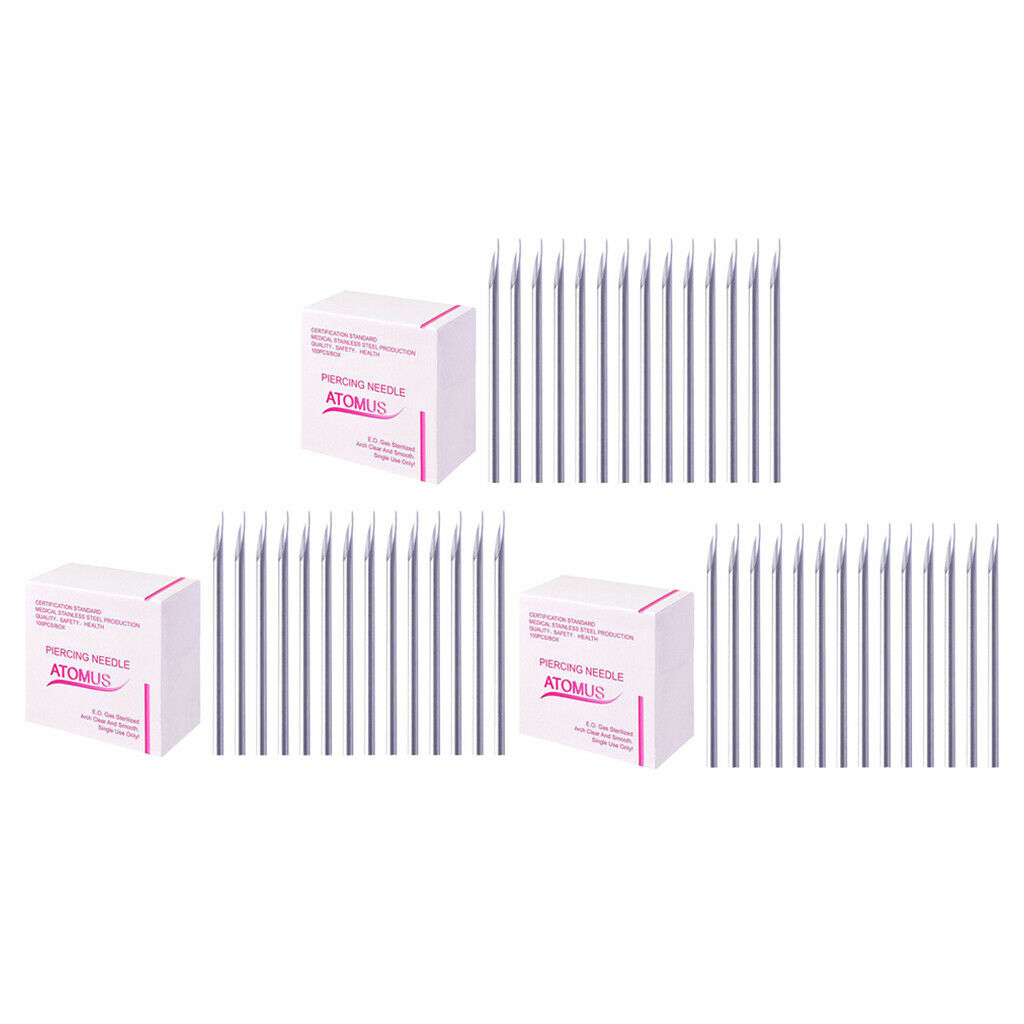 300x Piercing Needles 16G Stainless Steel Sterile for Lip Navel Eyebrow