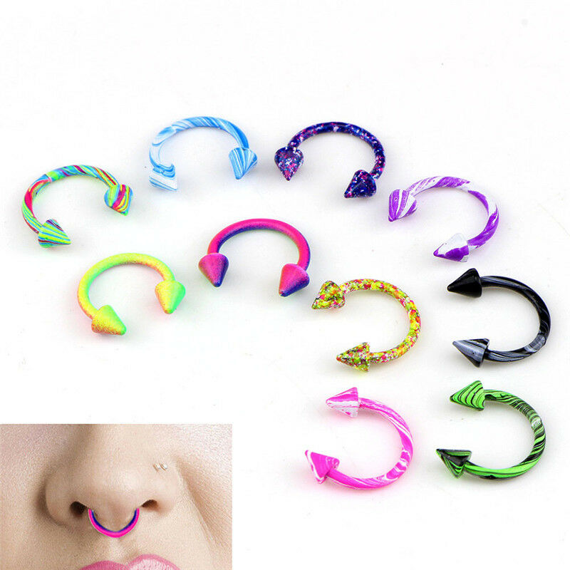 10X Stainless Steel Horseshoe Bar Lip Nose Septum Ear Ring Stud Piercing Wome Rf