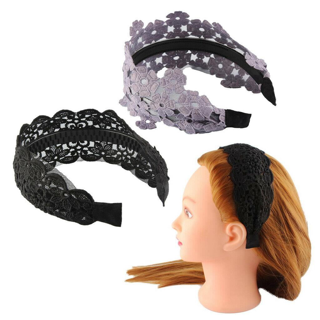 2pcs Women Lace Fabric Wide Headband Hair Band Hoop Wrap Hair Accessories