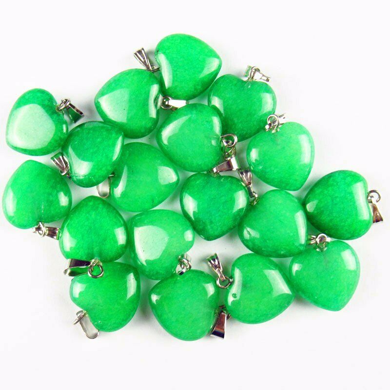 10pcs 24g 16x16x5mm A+ Green Jade Heart Pendant Bead A-200SK
