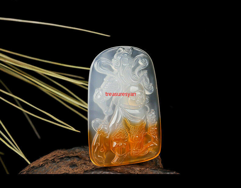 100% natural agate chalcedony hand-carved beauty Wu Cai Shen Guan Gong pendant