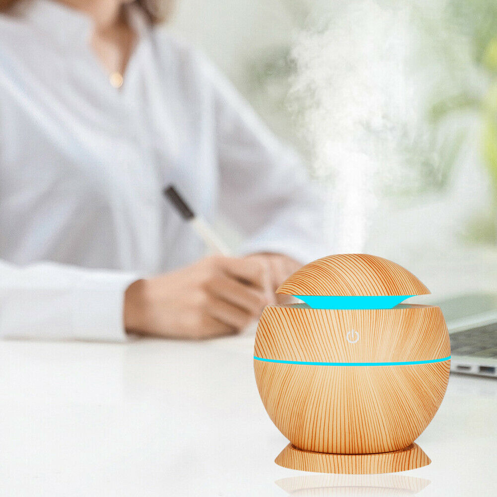 130ml USB Electric Air Humidifier Wood Grain 7 Color LED Lights Diffuser @