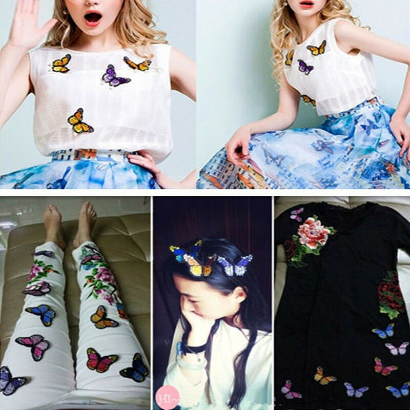 10pcs DIY Embroidery Butterfly Sew On Patch Badge Embroidered Fabric Applique ~