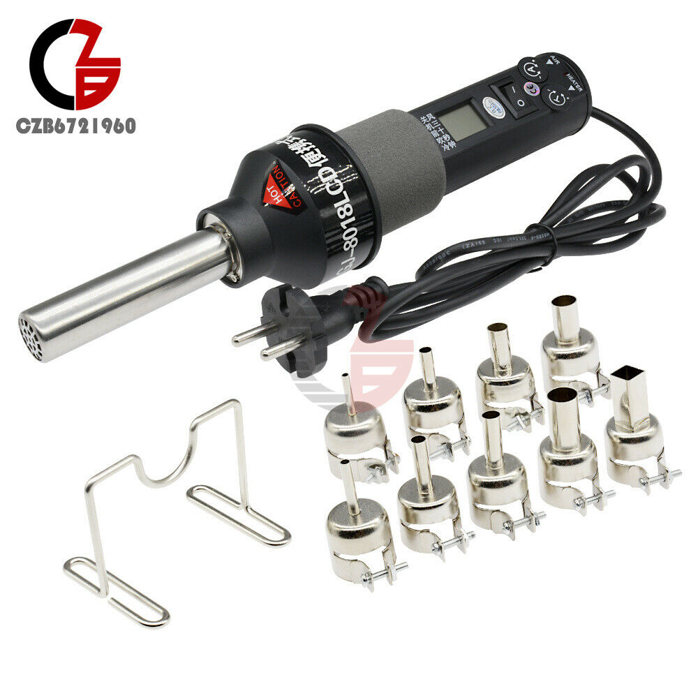 450W 220V Portable Temprature-controlled Hot Air Gun 9 Nozzles Soldering EU Plug