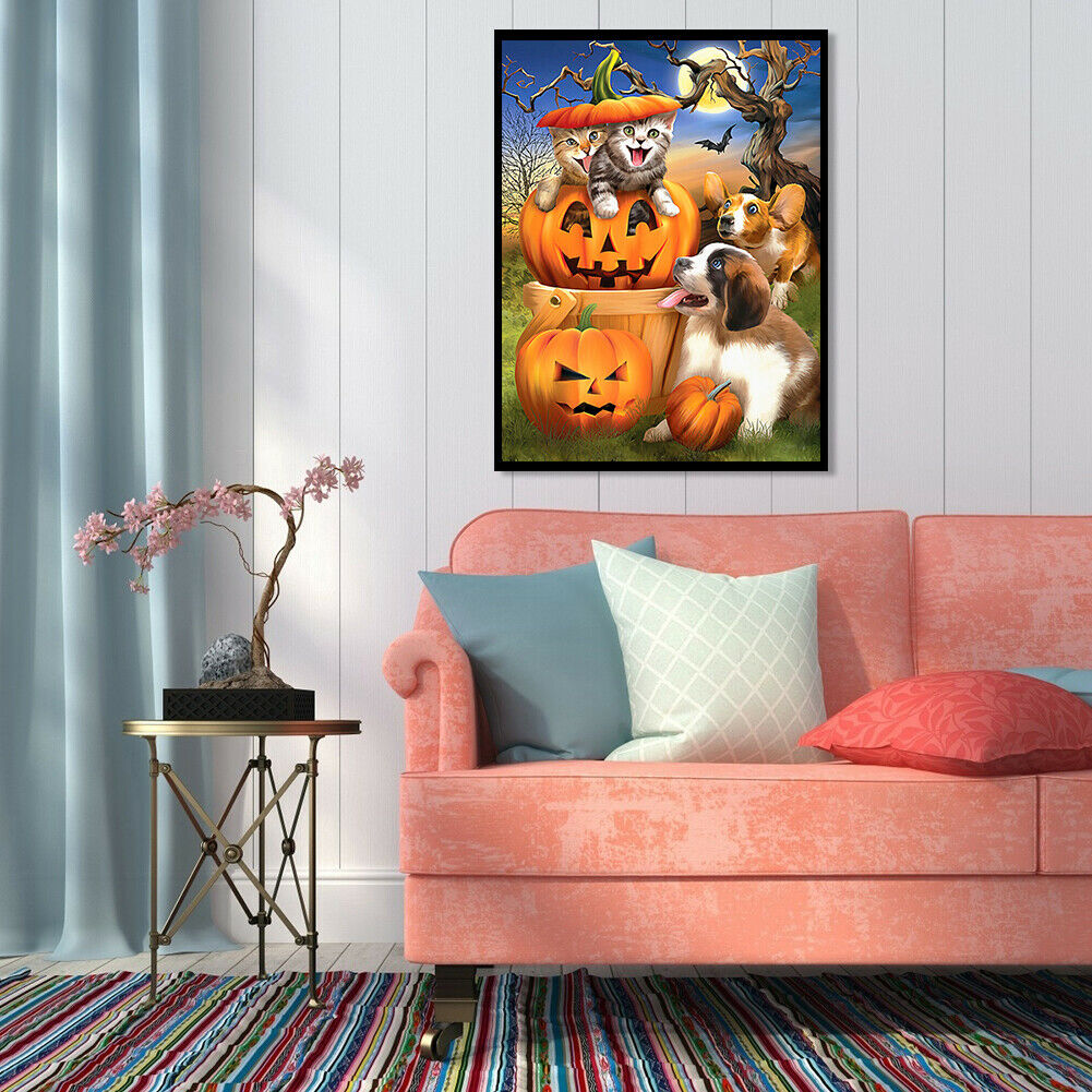 Halloween Cat Dog 5D DIY Diamond Painting Full Round Drill Art Embroidery  @