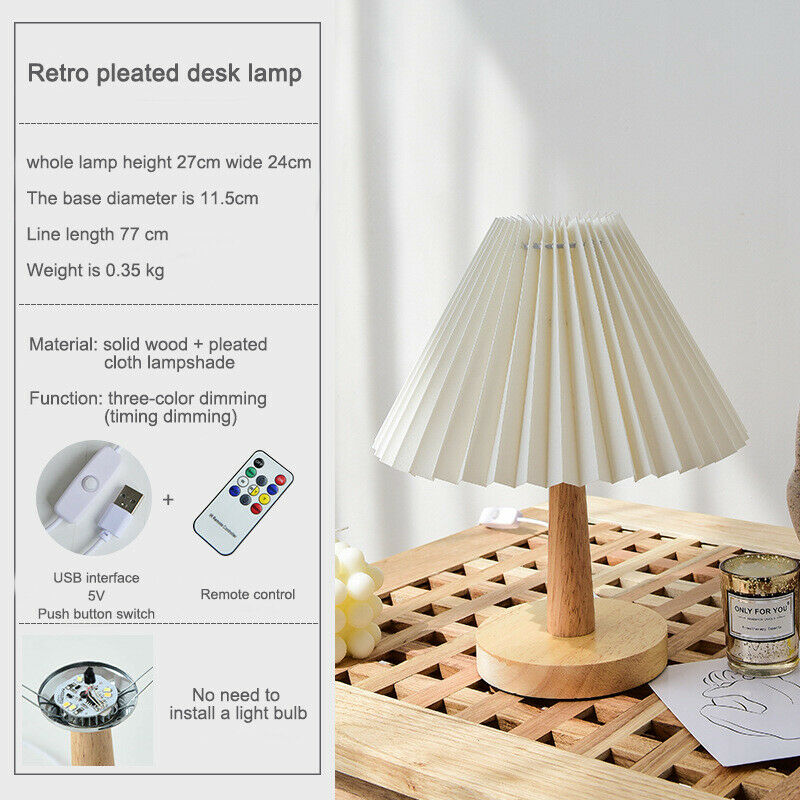 USB Fabric Shade Table Lamp Dimmable Baby Desk Reading Night Light LED Bulb