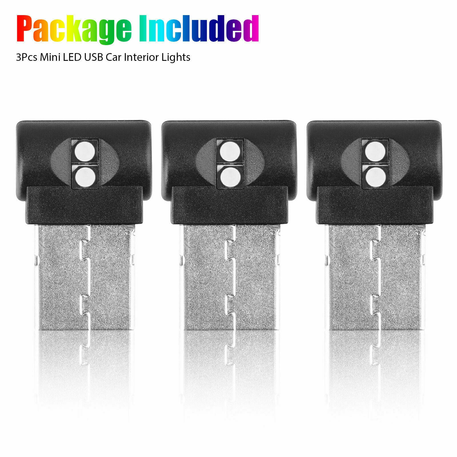 3x Mini USB RGB LED Car Interior Light Touch Key Neon Atmosphere Ambient Lamps