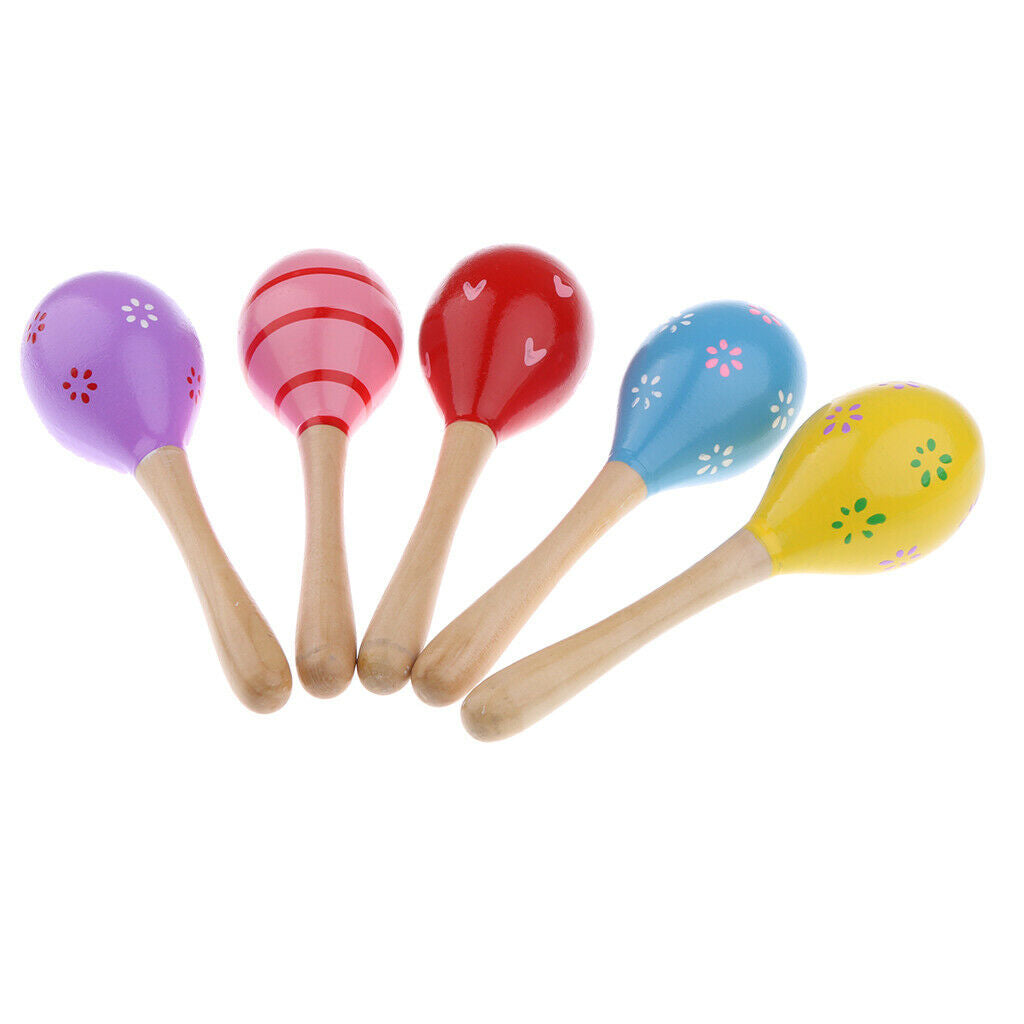1x Colorful Wooden Maraca Large Hand Shaker For Kids Musical Toys 20cm