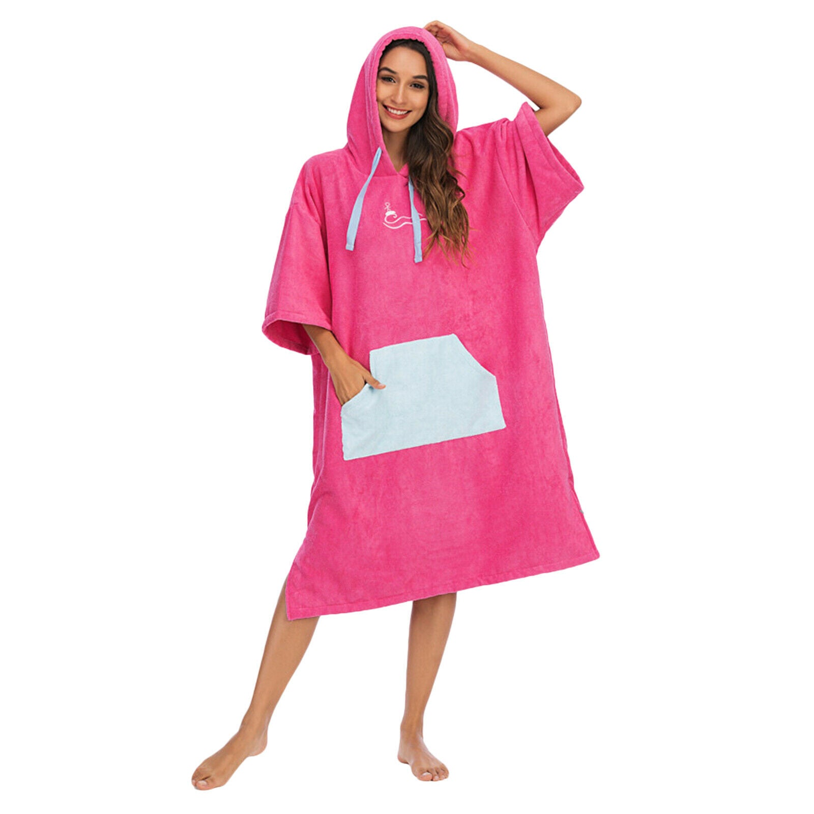 Surf Poncho Change Robe Thick Wetsuit Towel with Pocket for Surfing Rose Red