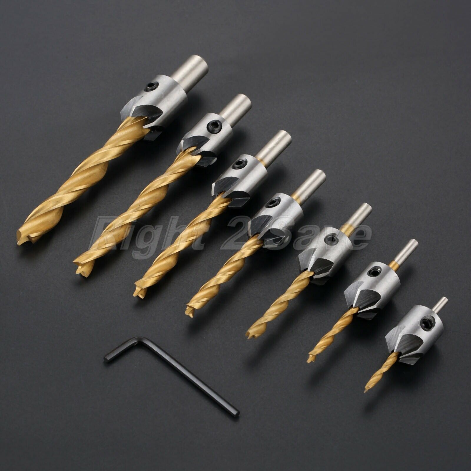 7Pcs HSS 5 Flutes Countersink Drill Bits Set Chamfer Hex Shank Woodworking Tool
