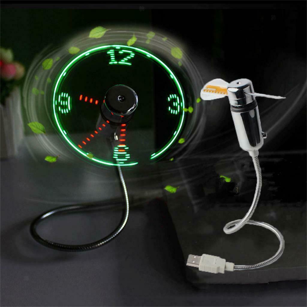 Flexible LED Clock Mini Power USB Fan Gooseneck for Home Office PC Notebook