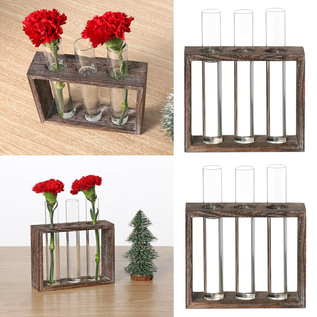 2pcs Glass Vase Test Tube in  Stand for Flowers Plants Home Decor 3 Tube