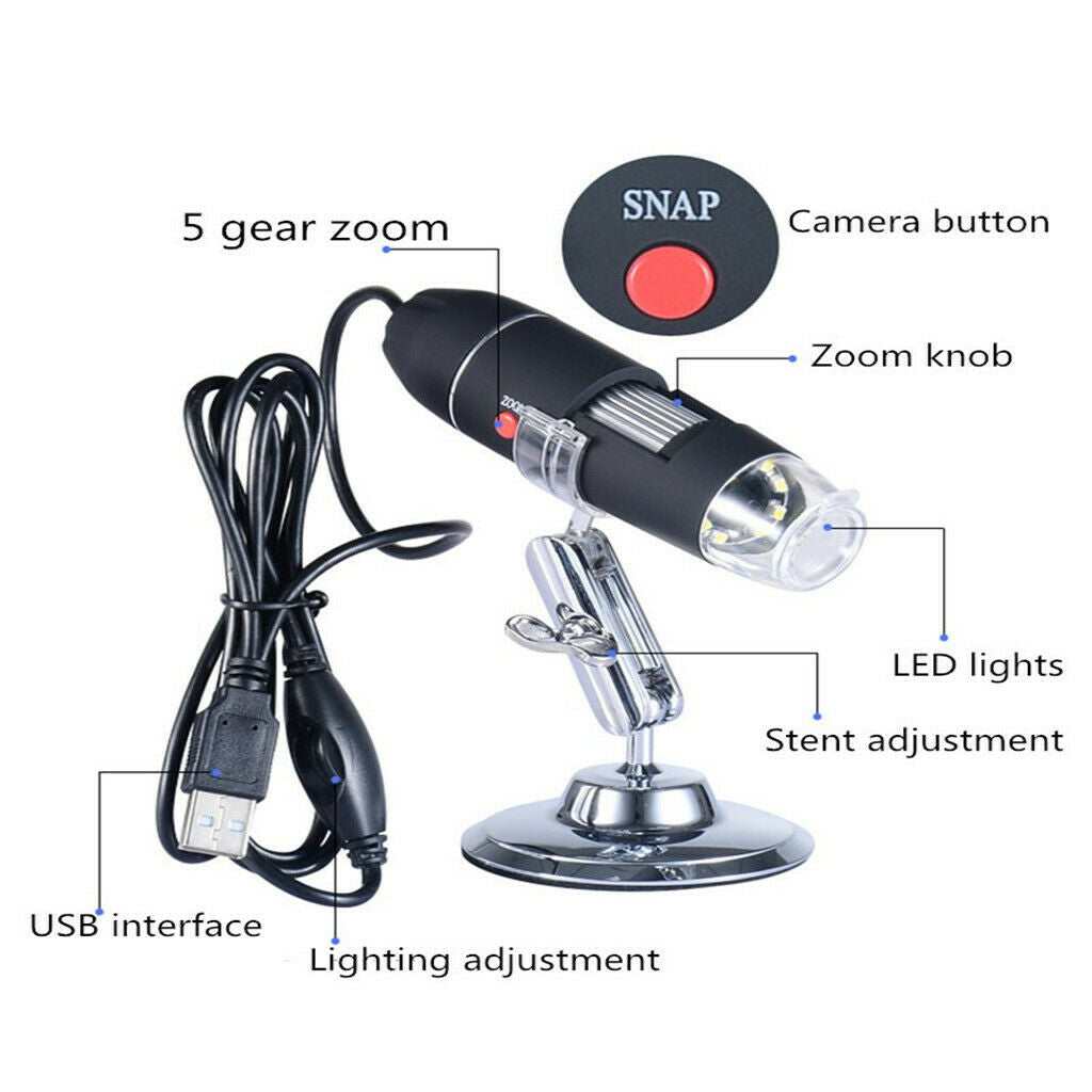 8 LED Light 1000X USB Digital Microscope Electronic Zoom Magnifier with Base