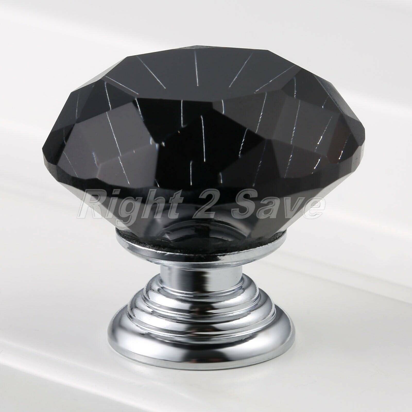 Black Knobs Crystal Glass Handle Drawer Cabinet Dresser Furniture Pull Dia 30mm