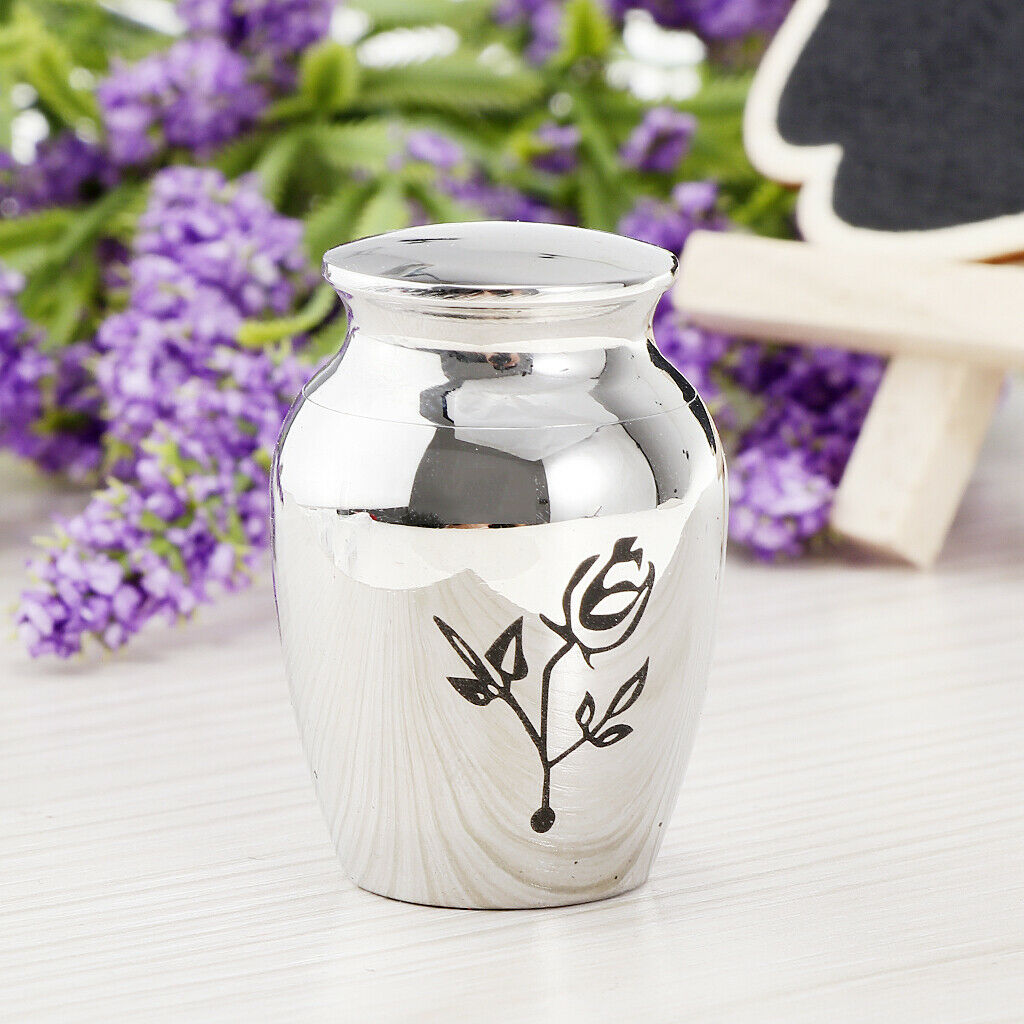 Stainless Steel Urn Jar Funeral Cremation Container Rose Flower Pattern