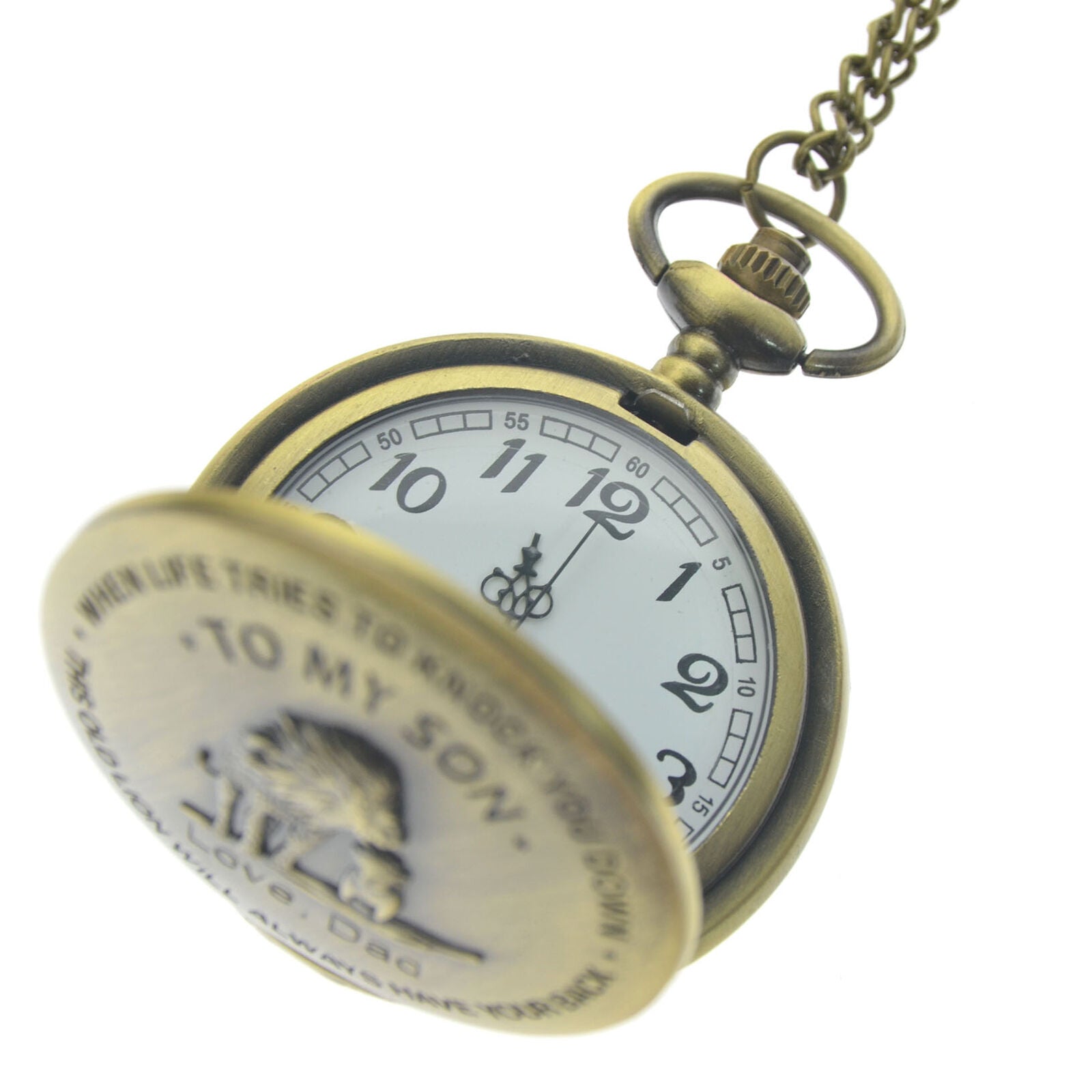 Father and Baby Lion "To My Son,Love Dad" Pocket Watch with Chain Gift for Son