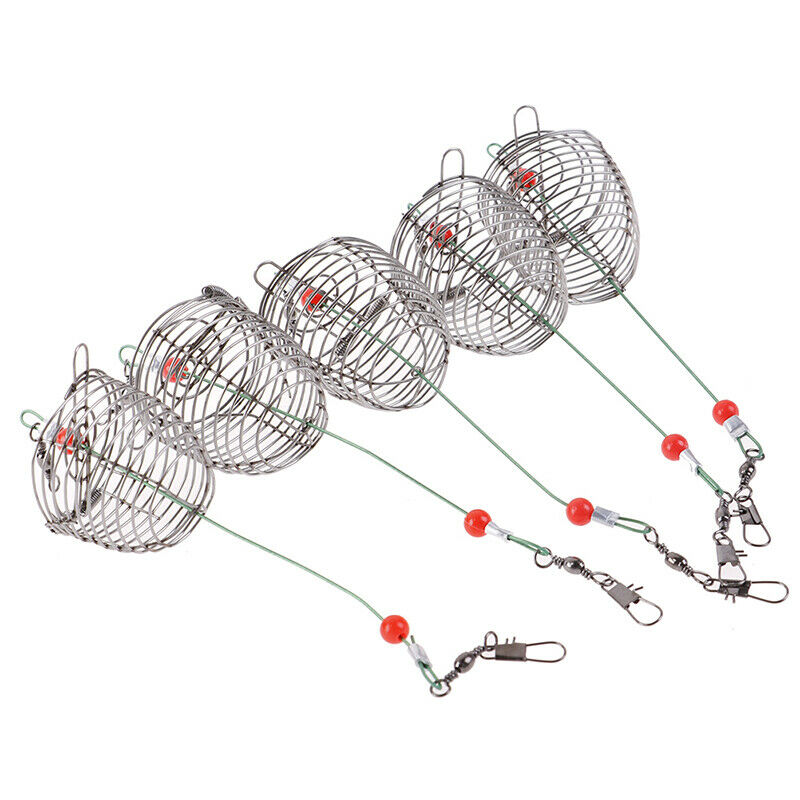 5PCs Wire Fishing Lure Cage Fish Bait Cage Fishing Trap Basket Feeder HolderBDD