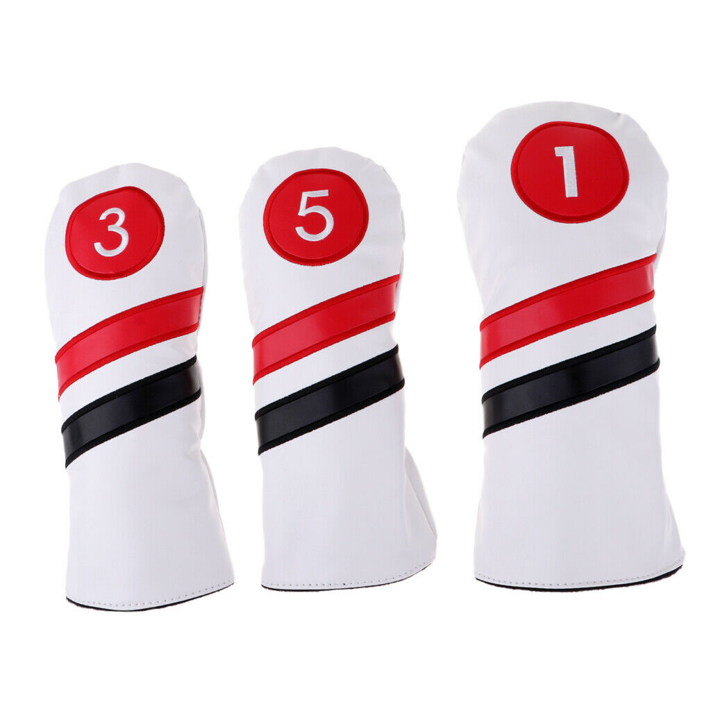 Golf Driver Head Cover, 3 or 5 Fairway Woods Headcovers Set of 3 White