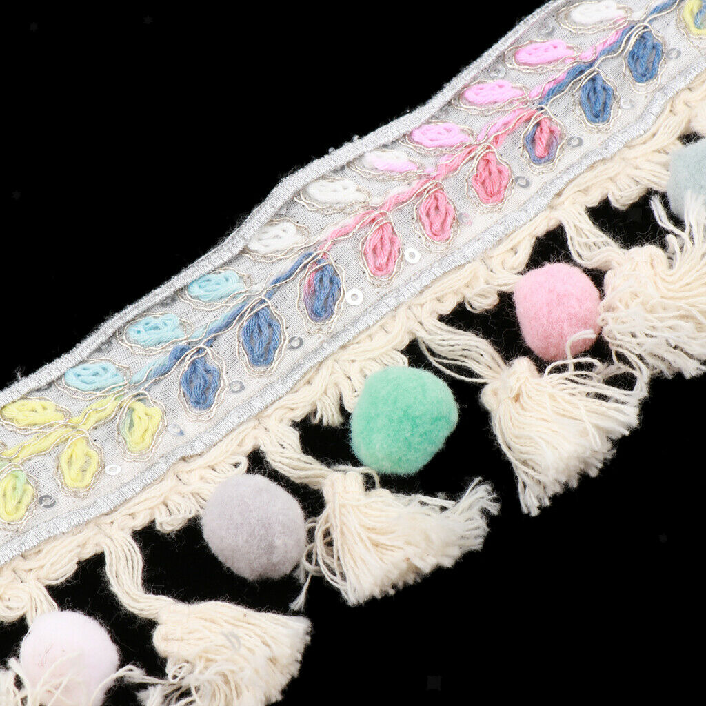2 Yards Quality Rainbow Fluffy Pompom Fringe Lace Trim Edging for Craft Ornament