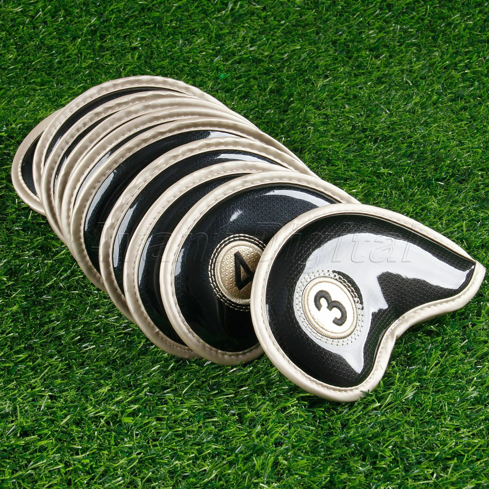 10 Pcs Sports Black Golf Iron Head Covers Smooth Surface PU Leather Water-proof