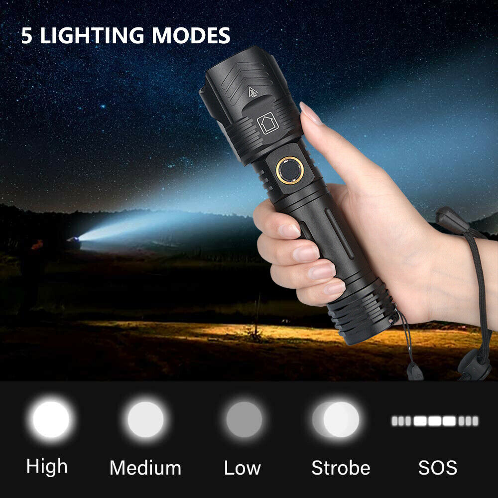 USB Portable Ultra-clear Flashlight LED Zoom Camping Light Outdoor Waterproof