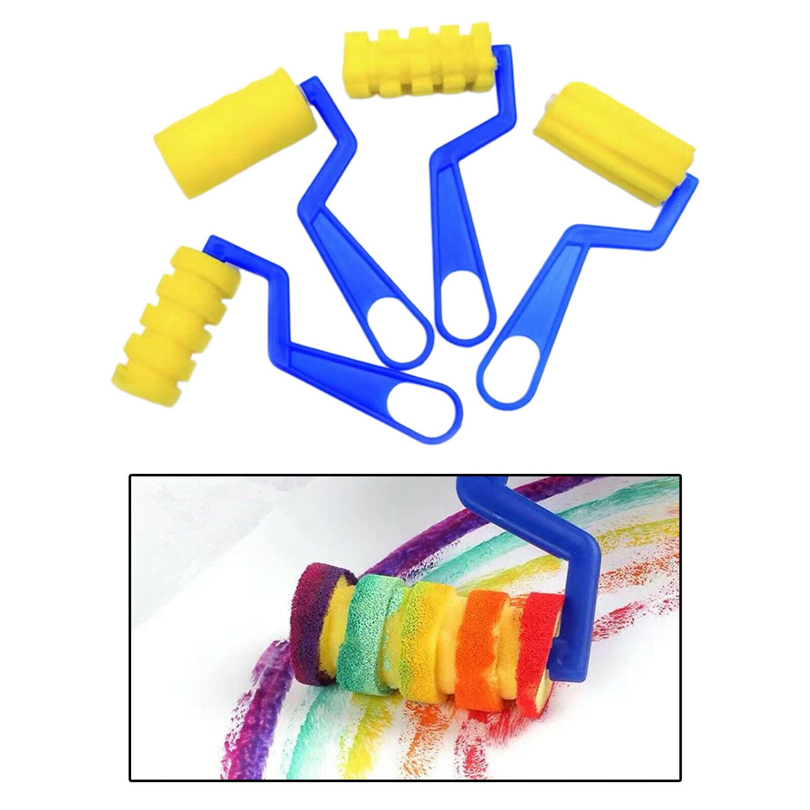 4x Sponge Painting Roller Brushes Lightweight Foam Paint Brushes Assorted Foam