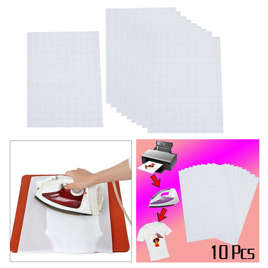 10Pcs T-Shirt Print Iron-on Heat Press Light/Dark Fabrics Inkjet Transfer Paper
