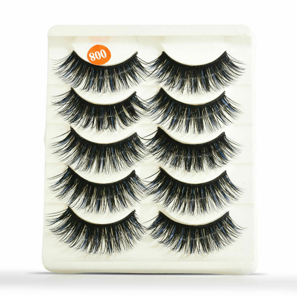 5 Pairs Blue+Black Handmade Long Thick Cross False Eyelashes Makeup Eye Lashes ~