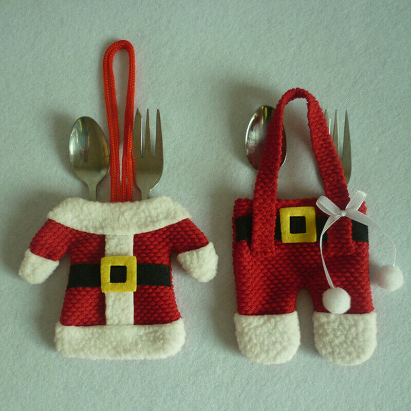 6x Santa Suit Christmas Cutlery holder tableware Silverware bag Decoratio.l8