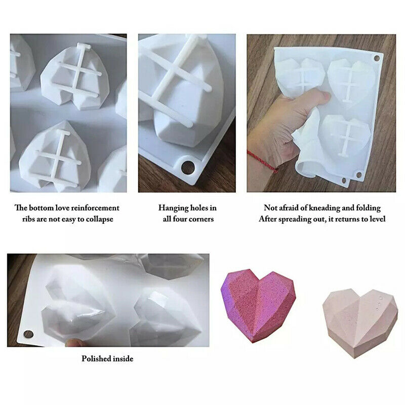 8-Cavity Diamond Love Heart-Shaped Silicone Molds Cake Mousse Chocolate D.l8