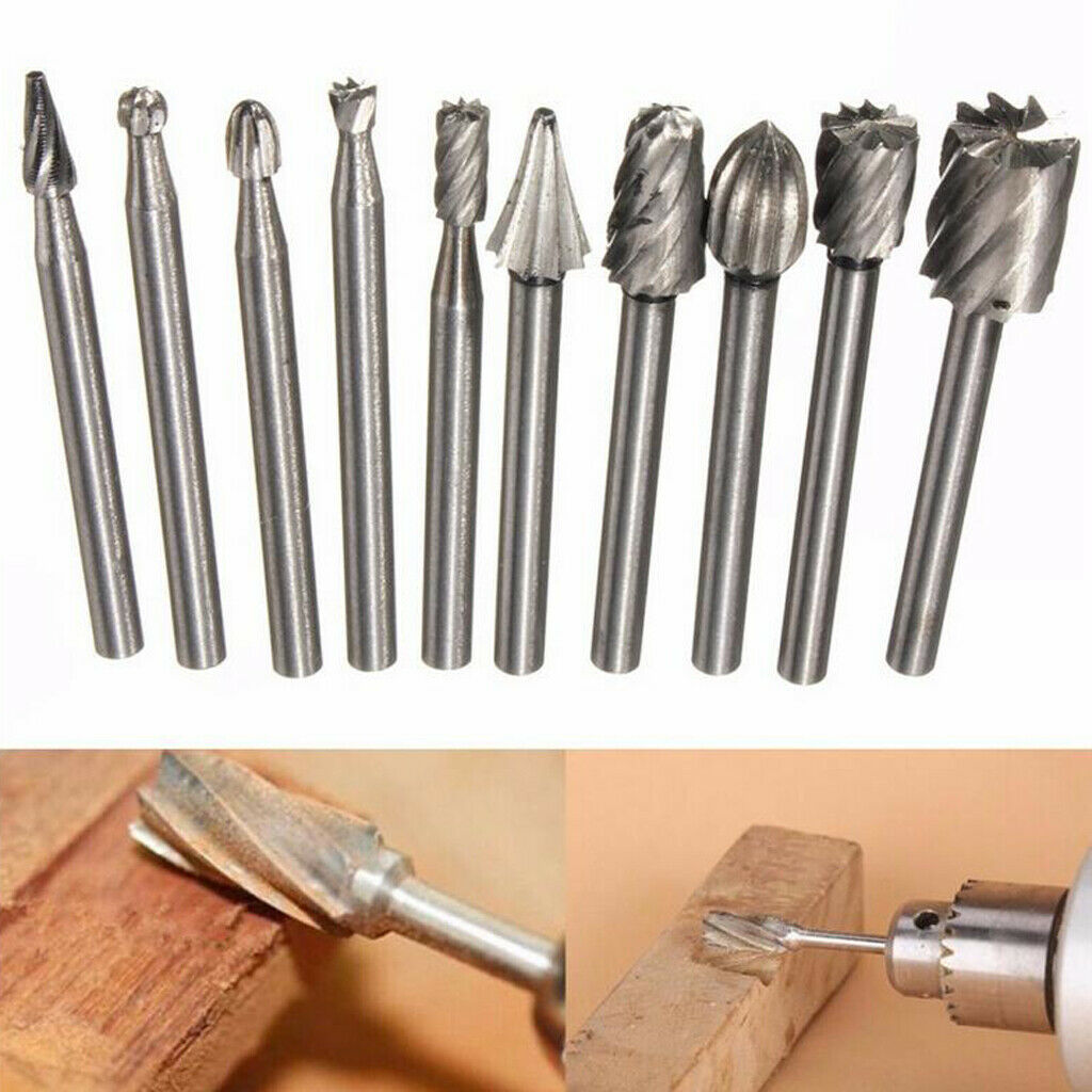 10pcs HSS Routing Router Bits Burr Rotary Tools-1/8'' (3mm) Shank Rotary Carving