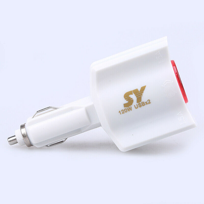 Type-C Car Auto Charger 2 Port Power Adapter Socket Charging USB 12-24V White
