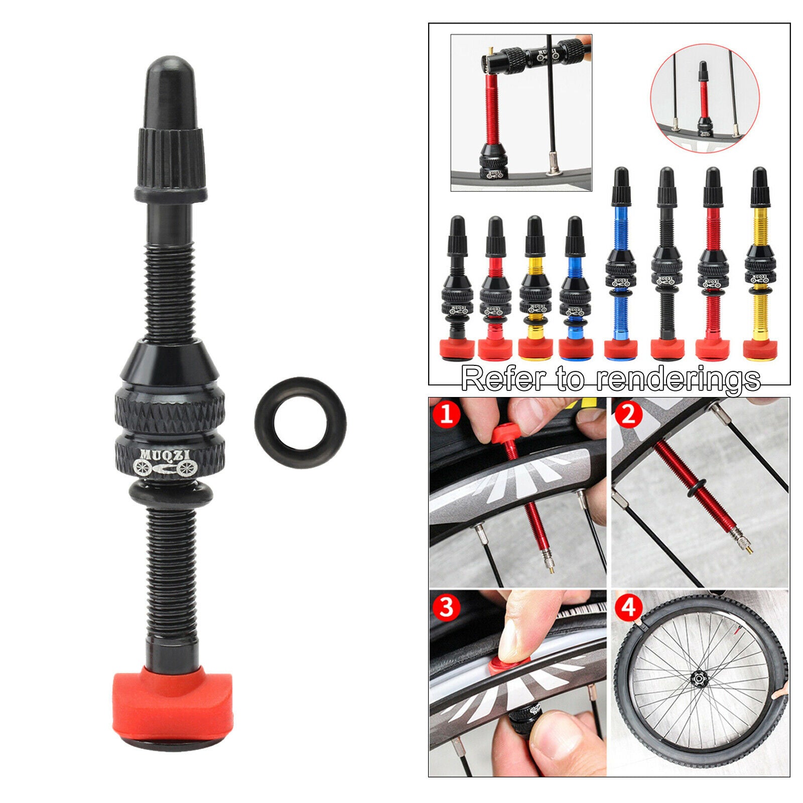Tubeless Presta Valve Stem MTB Mountain Bike Tubeless Rim Core 60mm,Black