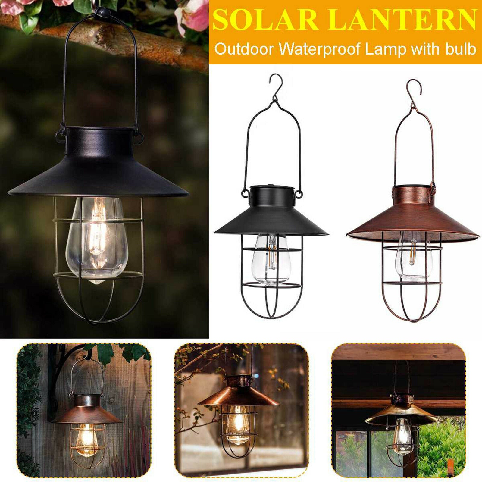 Solar Lamp Outdoor Metal Decorative for Yard Lawn Tree Villa Terrace Black