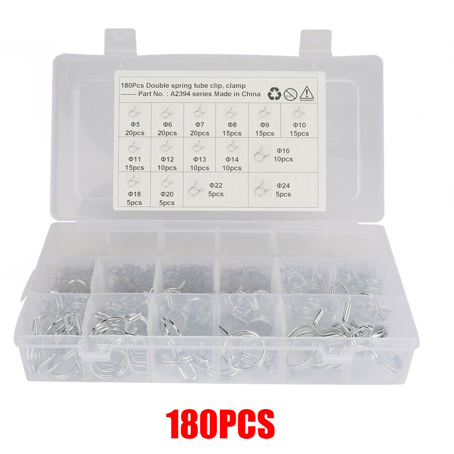 180 Car Double Wire Fuel Line Hose Tube Spring Clamp Assortment Î¦5-Î¦24 Universal