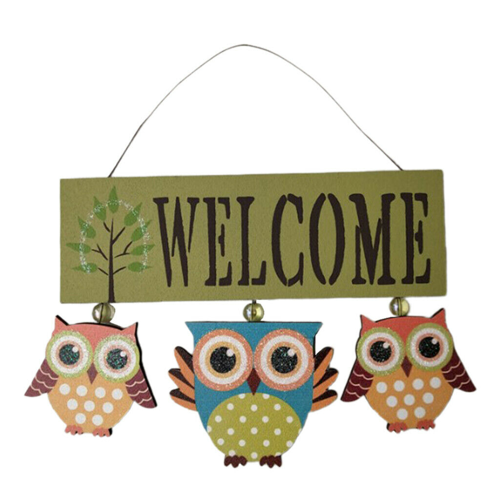 2pcs/set Wood Owl Welcome Signs Hanging Plaque Notice for Home Garden Bar