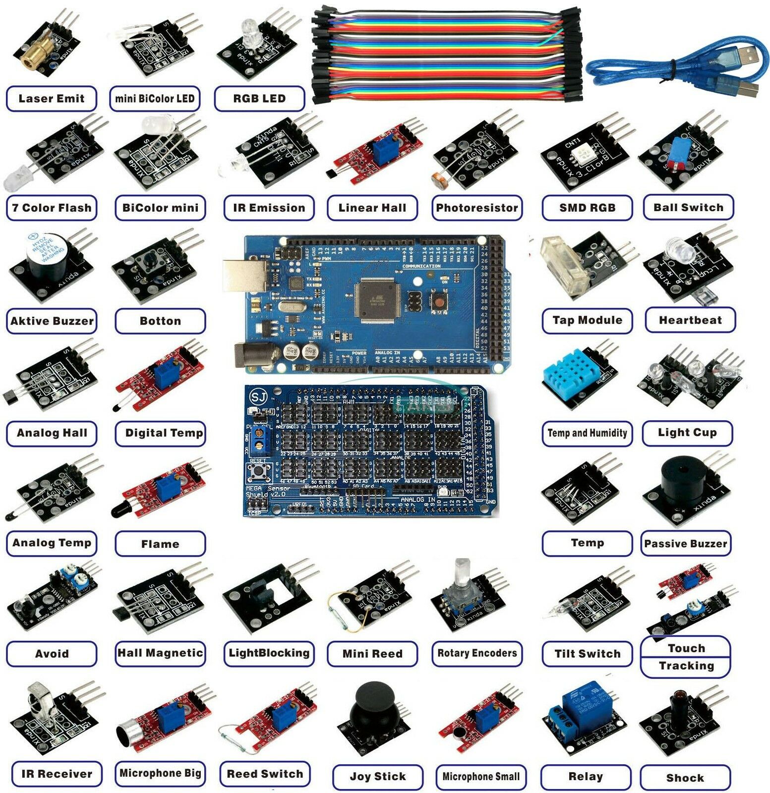 37 Sensor Module Mega 2560 R3 Shield 2.0 Starter Kit Mega2560 R3 Board