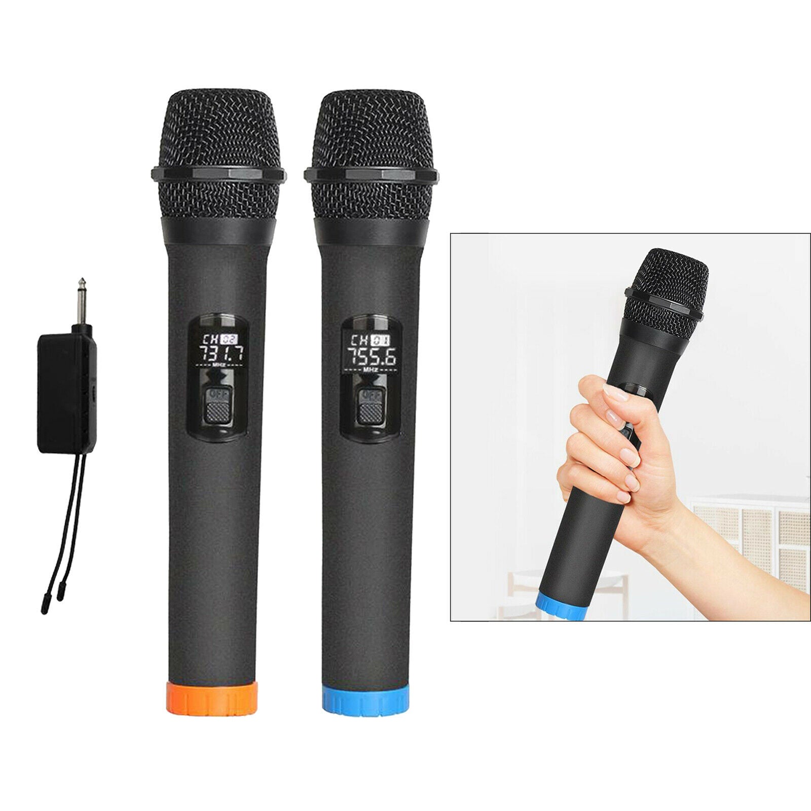 2x Wireless Microphone, VHF Cordless Handheld Mic System with Rechargeable