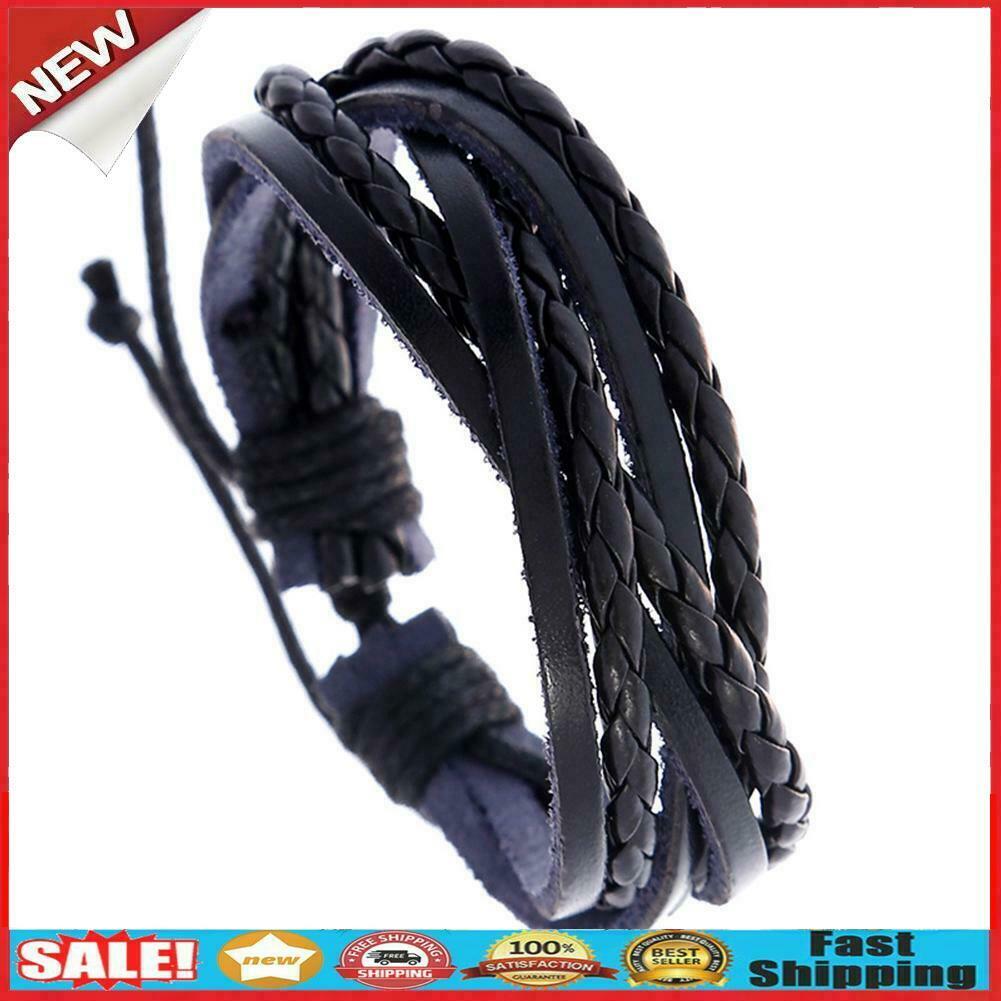 Retro Weave Cowhide Leather Rope Bracelet Ethnic Charm Bangle Men Jewelry @