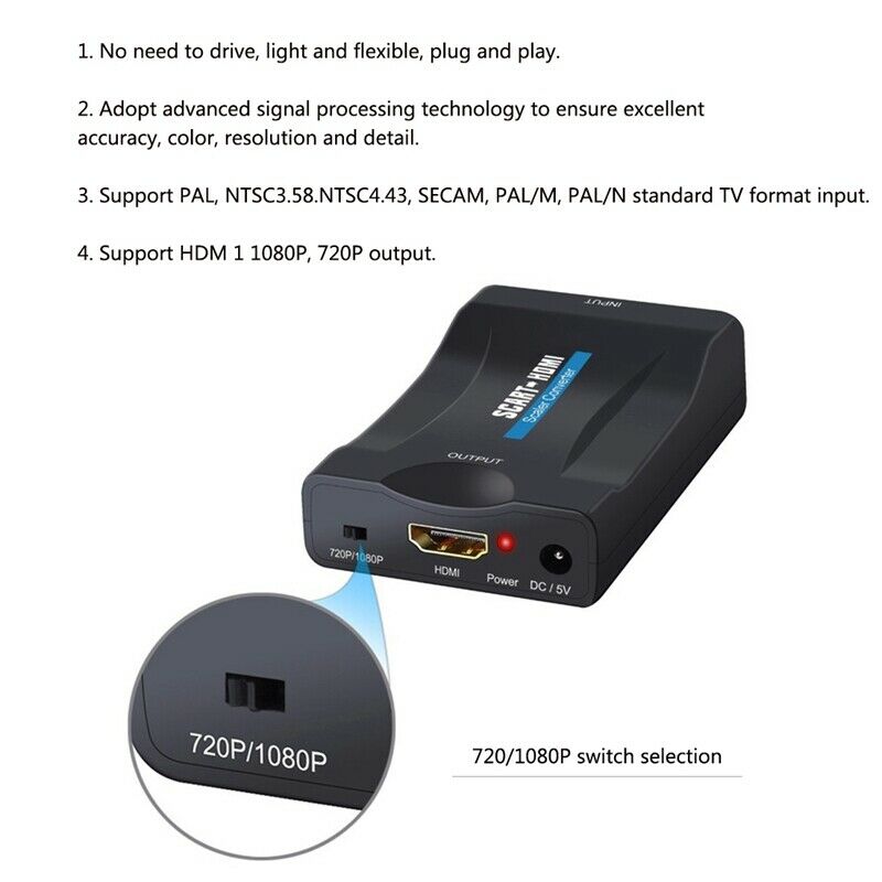 Scart to MI Converter Adapter, Scart Adapter Support M 1080P/ 720P Switch VideG3