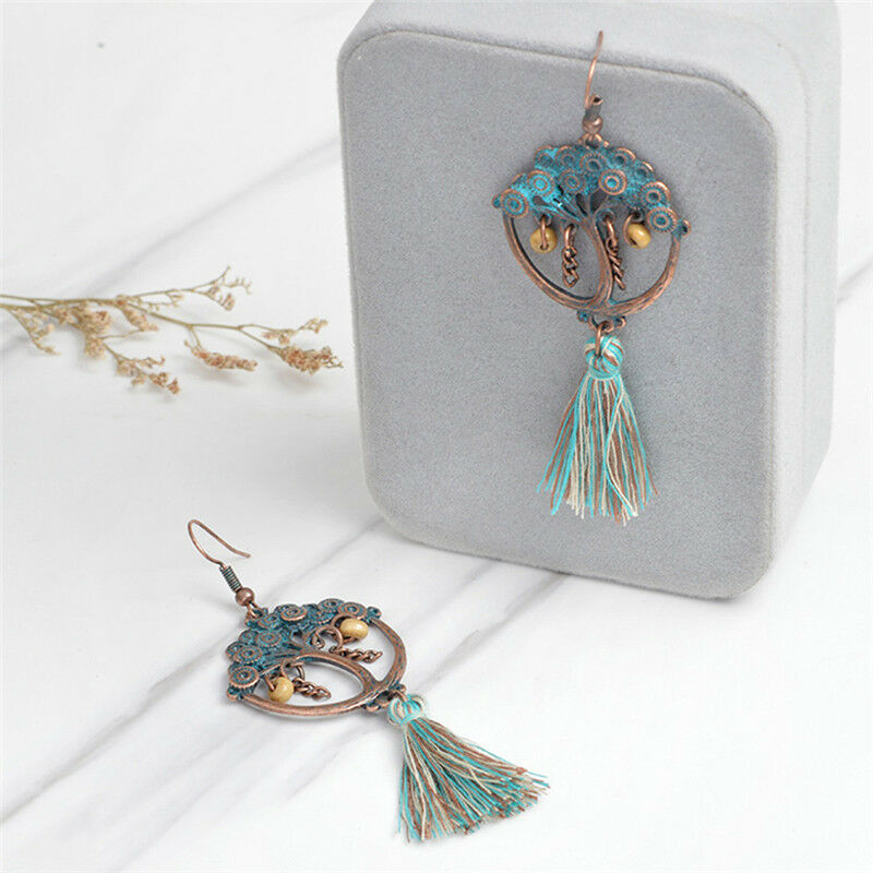 Bohemian  Tree of Life Long Tassel Earrings Fringe Drop Dangle Earrings  .l8
