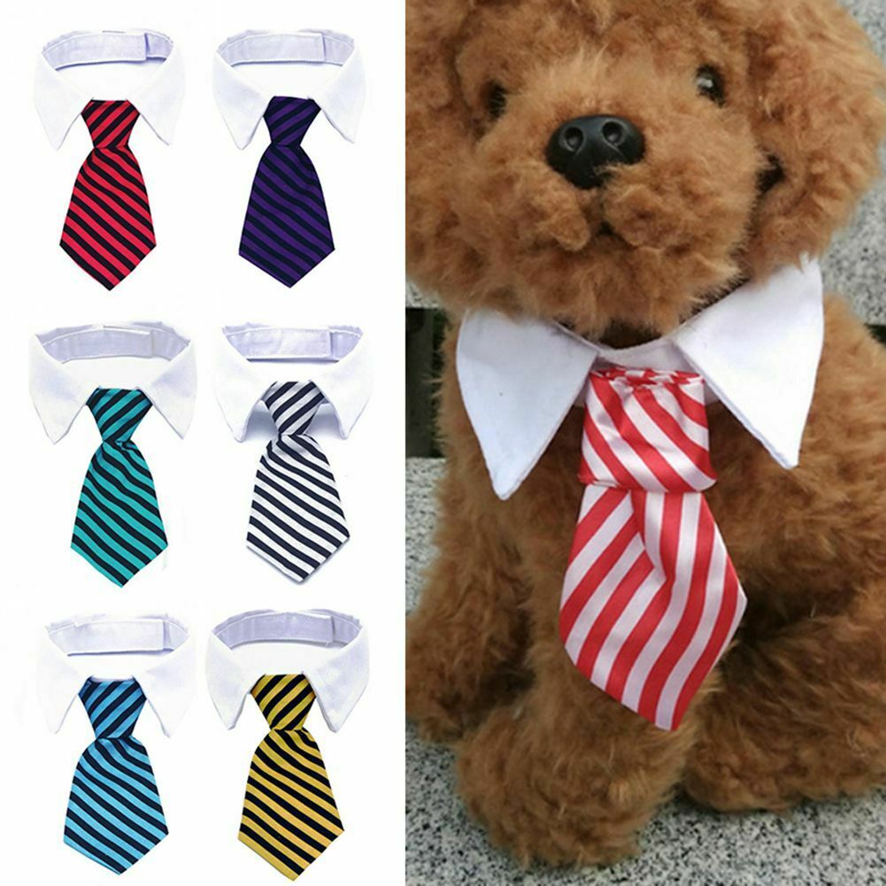 Medium Large Dogs Cats Striped Tuxedo Dog Necktie Collar Formal Bow Tie